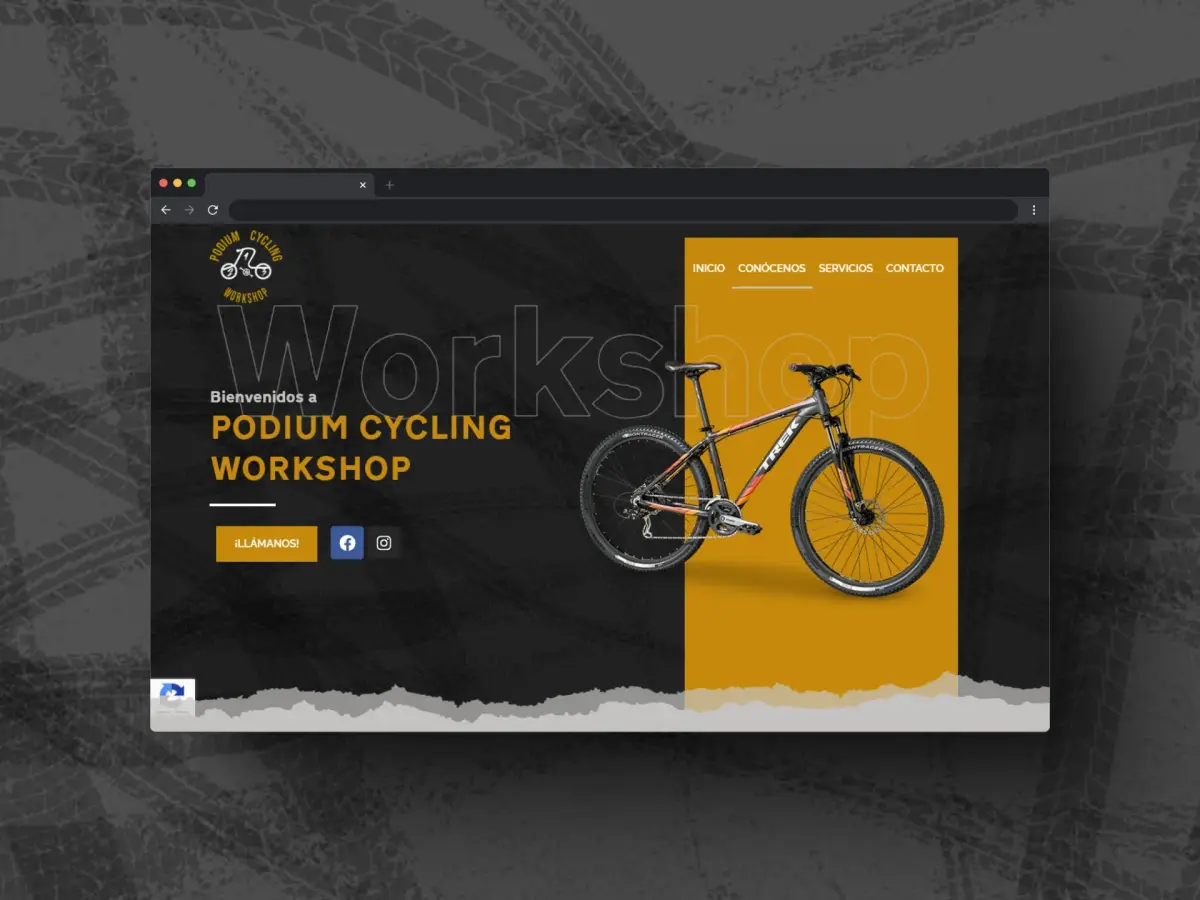 Mockup of the Podium Cycling Workshop landing page, built with WordPress.